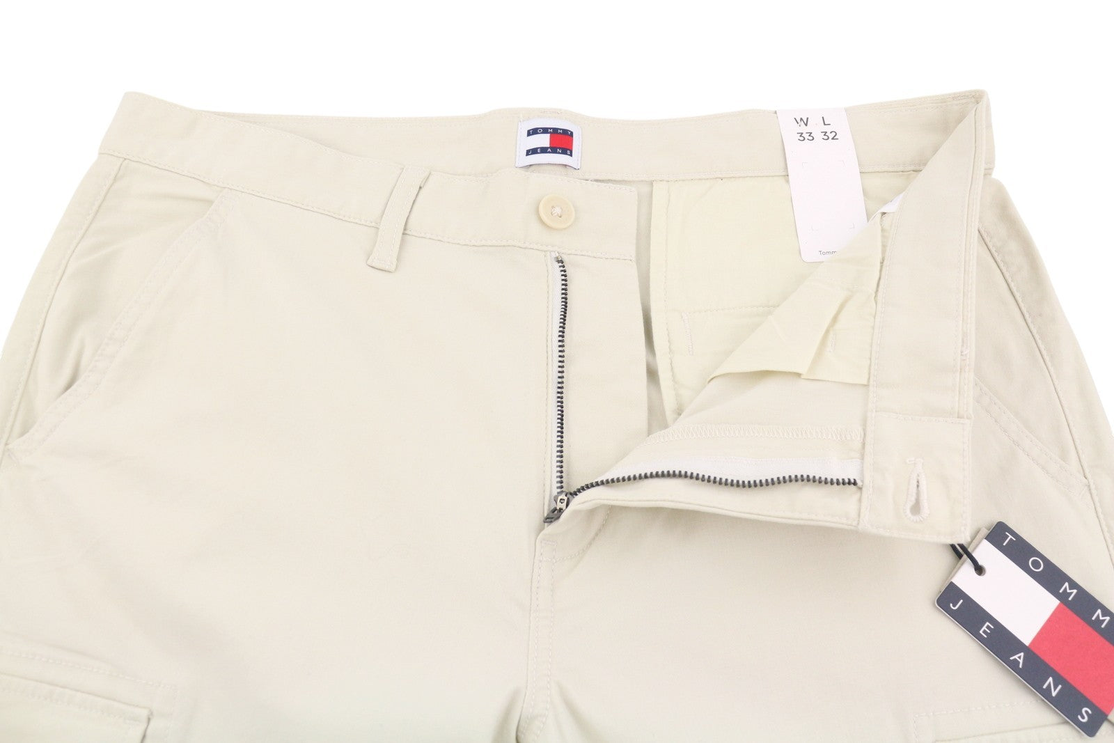 TOMMY HILFIGER Austin Men Trousers W33/L32 Beige Tapered Fit Zip Fly Cargo