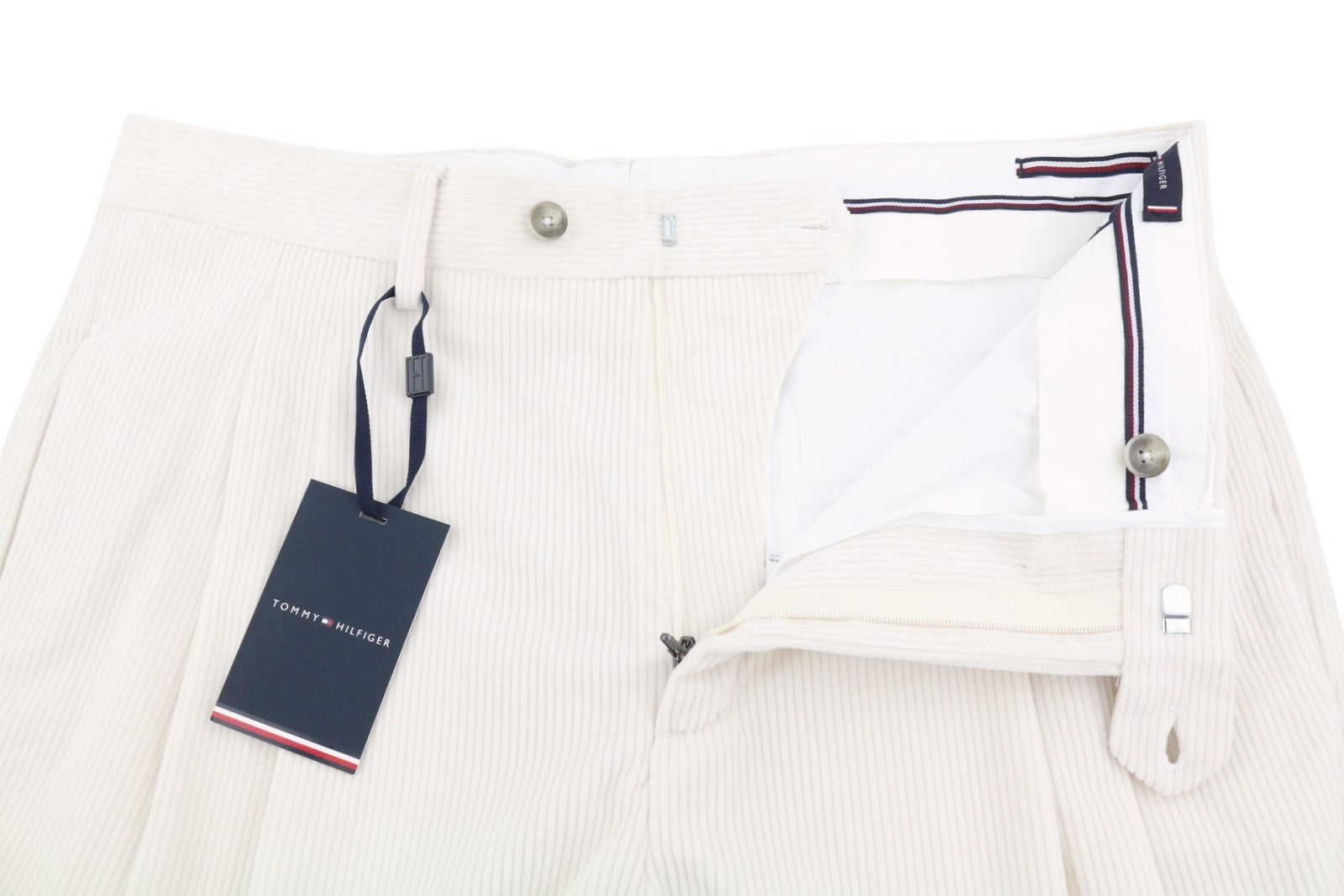 TOMMY HILFIGER Rock Velvet Cashmere Men Trousers EU48 White Corduroy Pleated Zip