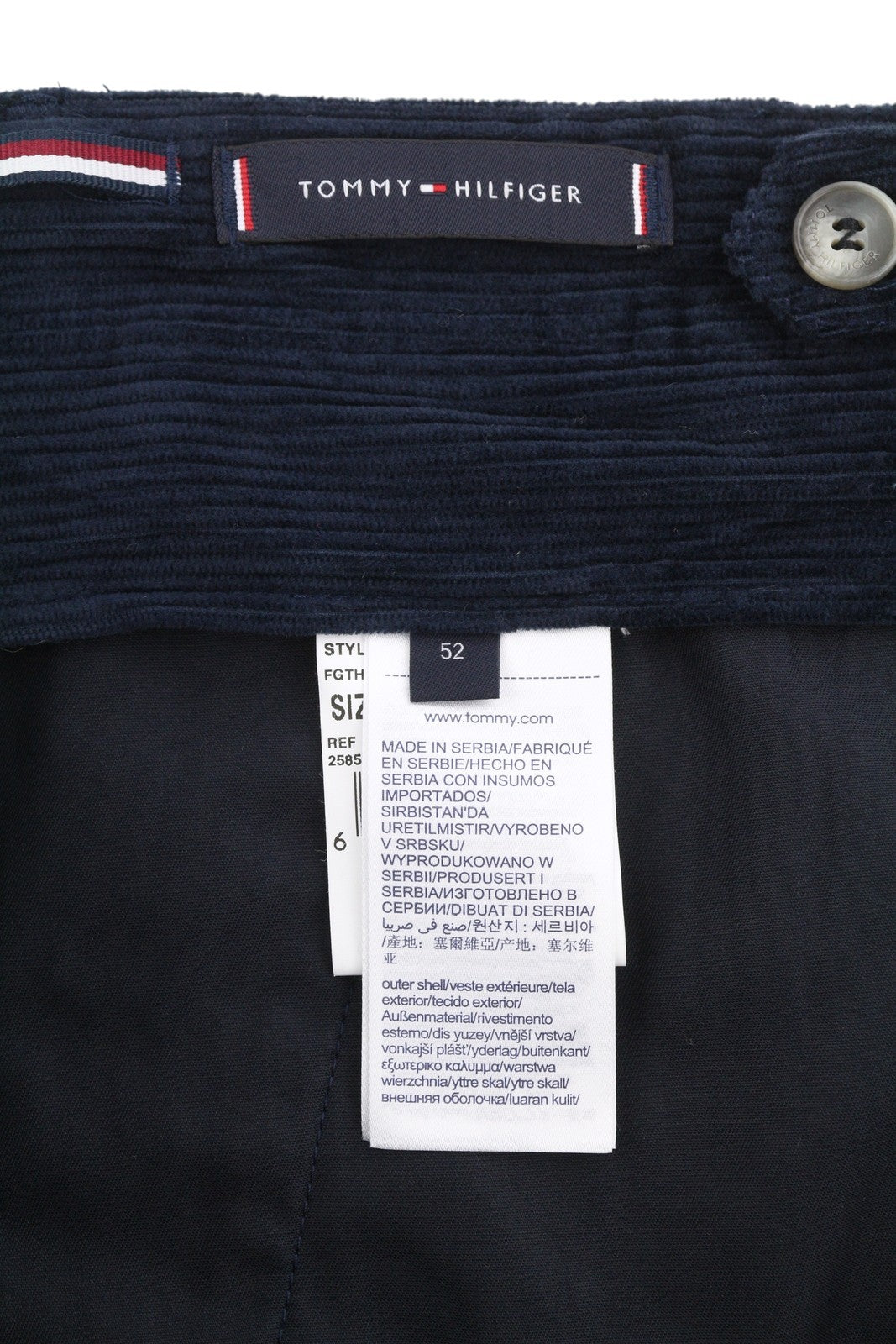 TOMMY HILFIGER Rock Velvet Cashme Men Trousers EU52 Dark Blue Corduroy Pleated