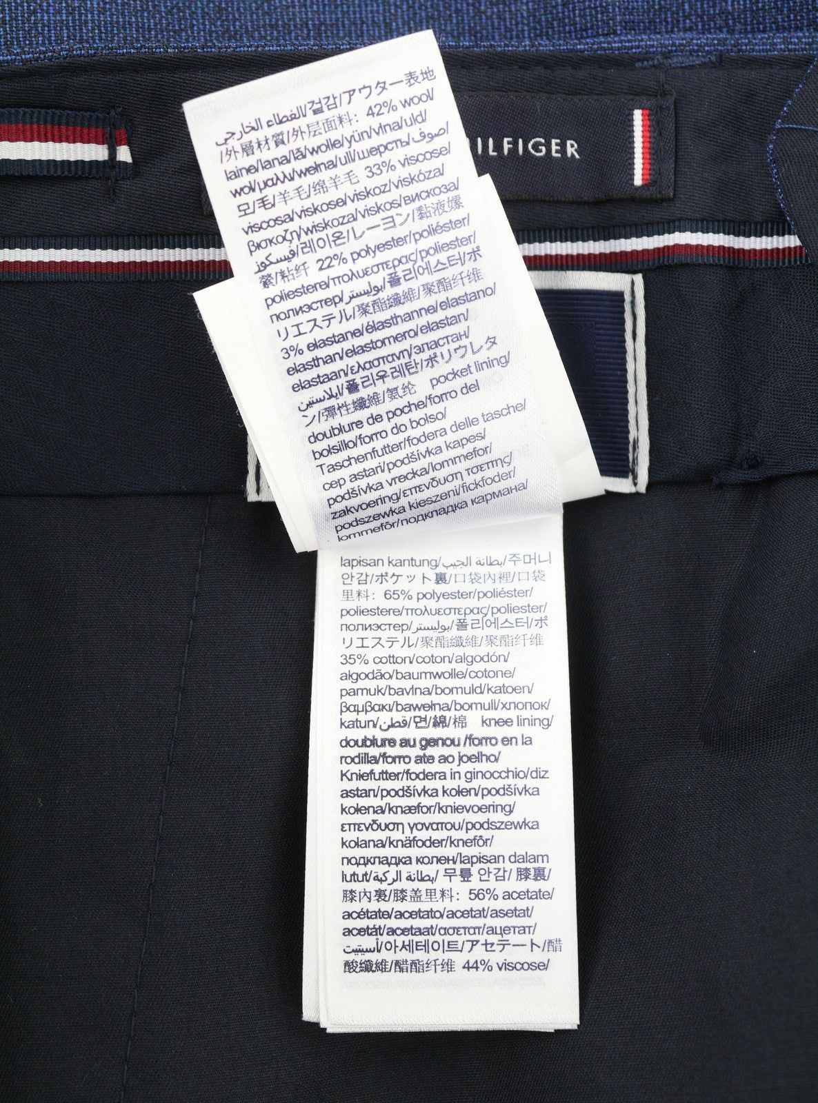 TOMMY HILFIGER THFlex Micro Structure Men Trousers EU48 Blue Wool Blend Tapered