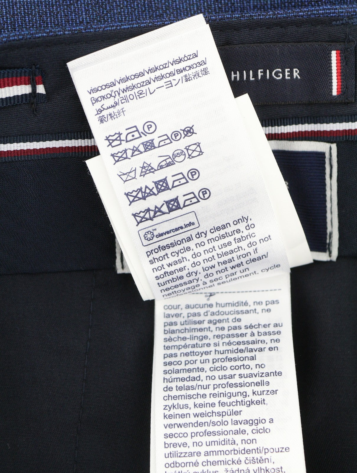 TOMMY HILFIGER THFlex Micro Structure Men Trousers EU48 Blue Wool Blend Tapered