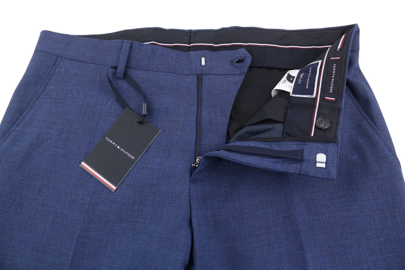 TOMMY HILFIGER THFlex Micro Structure Men Trousers EU48 Blue Wool Blend Tapered