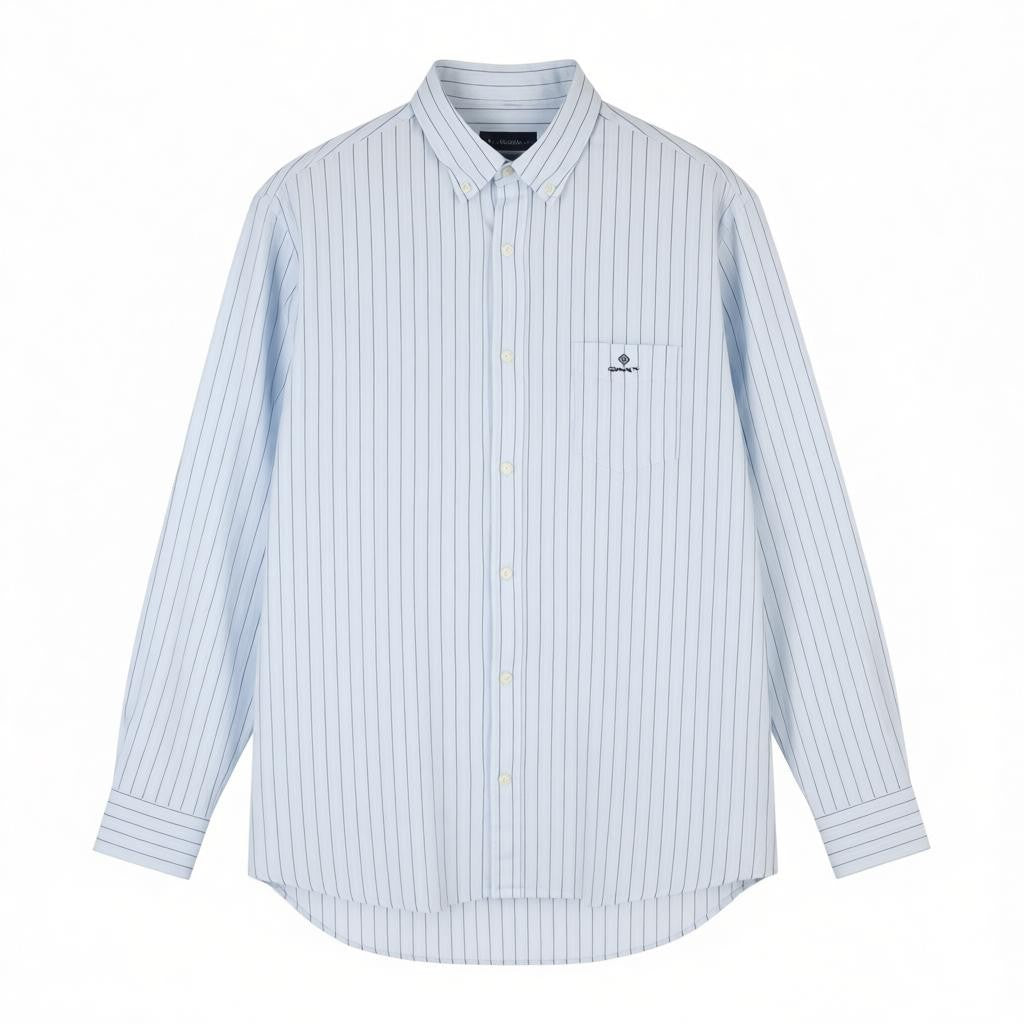 GANT Reg Oxf Stripe vyriški marškinėliai, XL dydžio, šviesiai mėlyni, su sagomis užsegama apykakle, kišenėmis laisvalaikiui