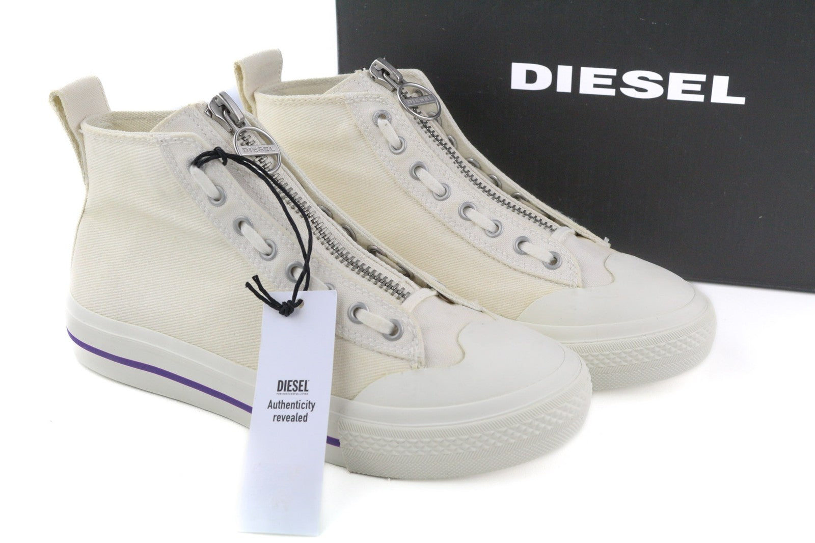 DIESEL S-Astico MZIP moteriški sportbačiai su aukšta pado apdaila (UK6, EU38.5), balti, hibridiniai, RRP 180 