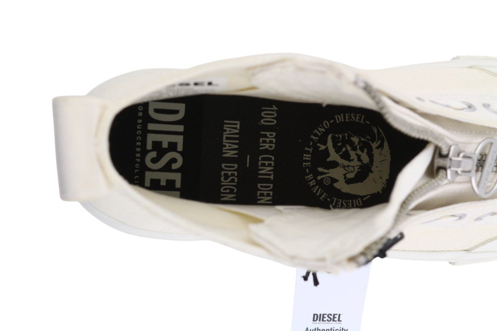 DIESEL S-Astico MZIP moteriški sportbačiai su aukšta pado apdaila (UK6, EU38.5), balti, hibridiniai, RRP 180 