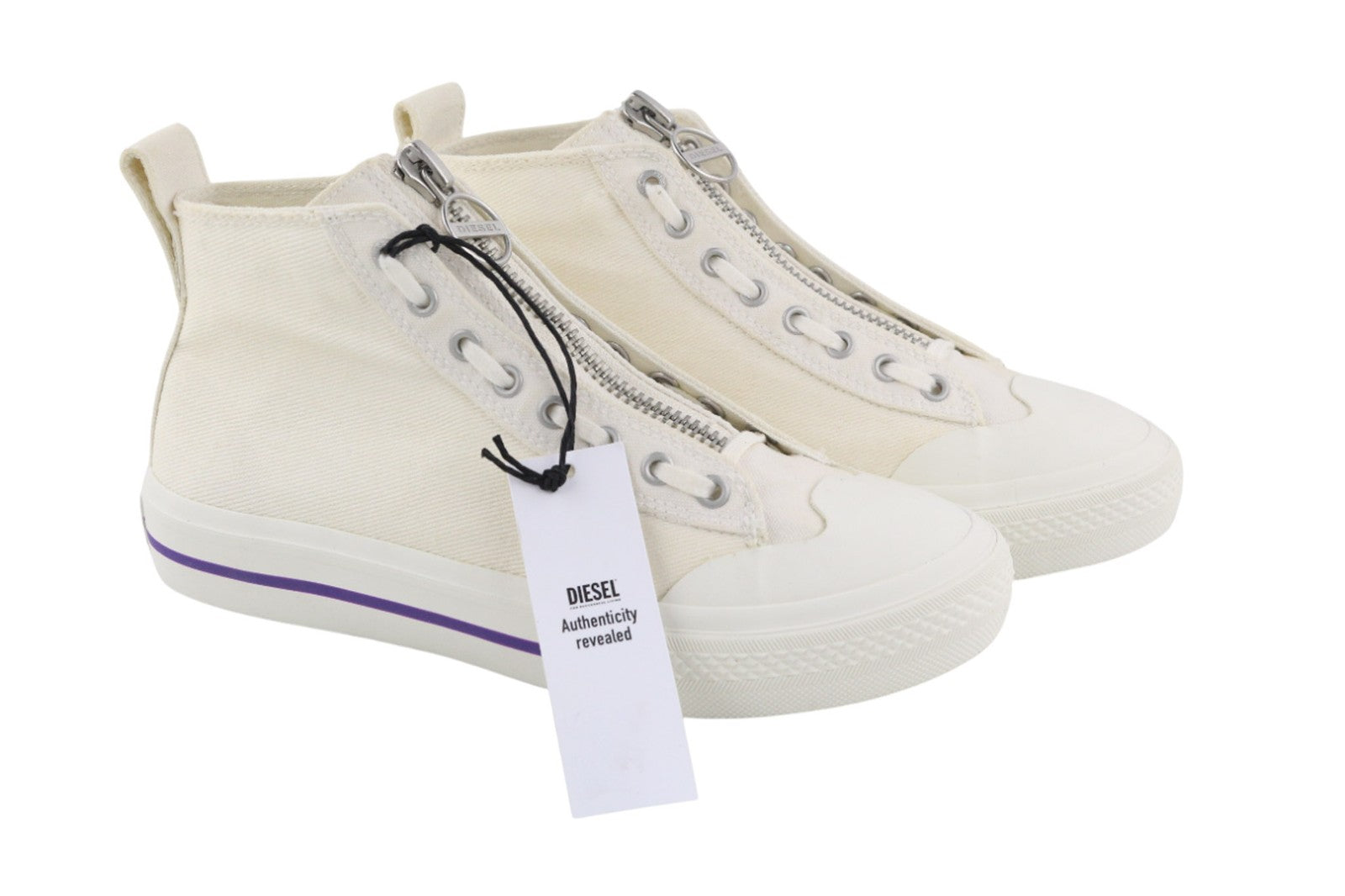 DIESEL S-Astico MZIP moteriški sportbačiai su aukšta pado apdaila (UK6, EU38.5), balti, hibridiniai, RRP 180 