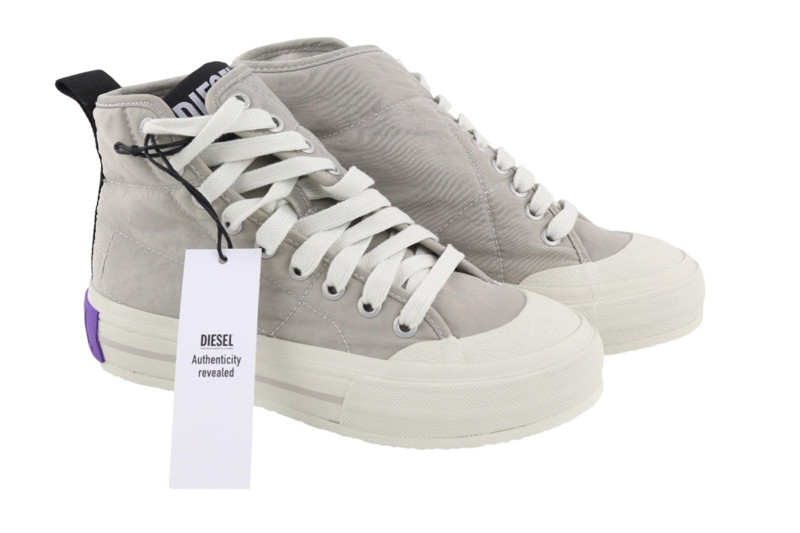 DIESEL S-Muji moteriški sportbačiai su aukštu pamušalu, UK3.5, EU35.5, pilki, dygsniuoti sportbačiai RRRP180 