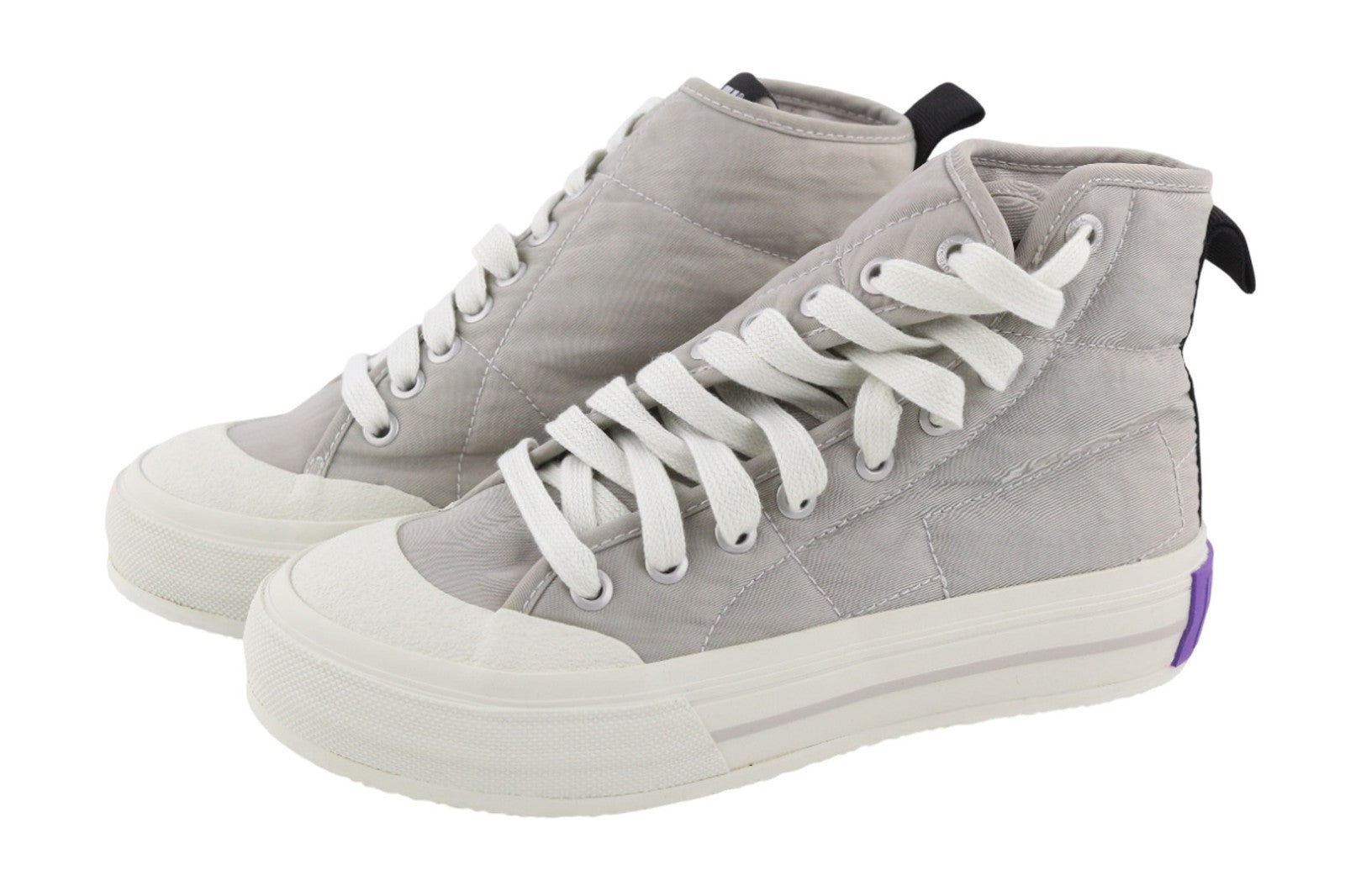 DIESEL S-Muji moteriški sportbačiai su aukštu pamušalu, UK3.5, EU35.5, pilki, dygsniuoti sportbačiai RRRP180 