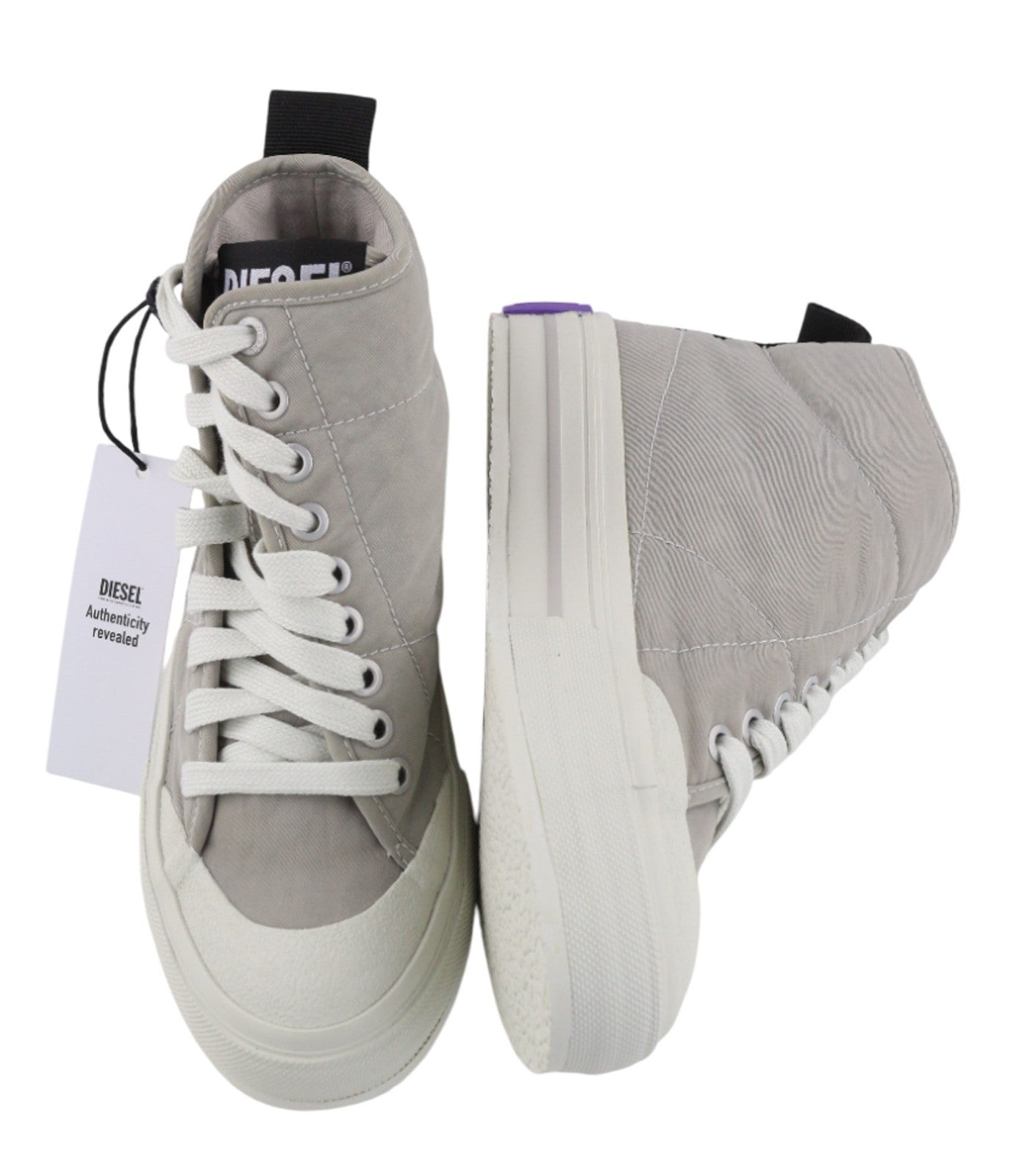 DIESEL S-Muji moteriški sportbačiai su aukštu pamušalu, UK3.5, EU35.5, pilki, dygsniuoti sportbačiai RRRP180 