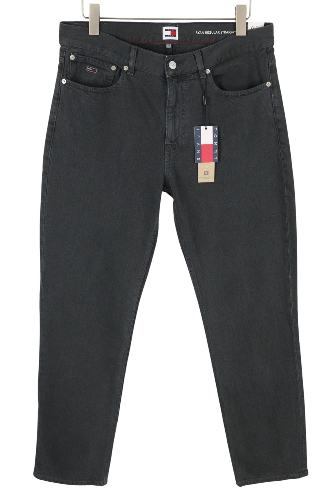 TOMMY HILFIGER Ryan vyriški džinsai W32/L32 juodi, tiesūs, su užtrauktuku ir džinsiniu užtrauktuku. 