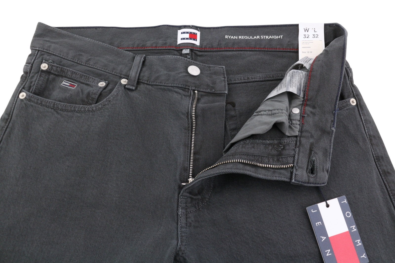 TOMMY HILFIGER Ryan Men Jeans W32/L32 Black Regular Straight Fit Zip Fly Denim