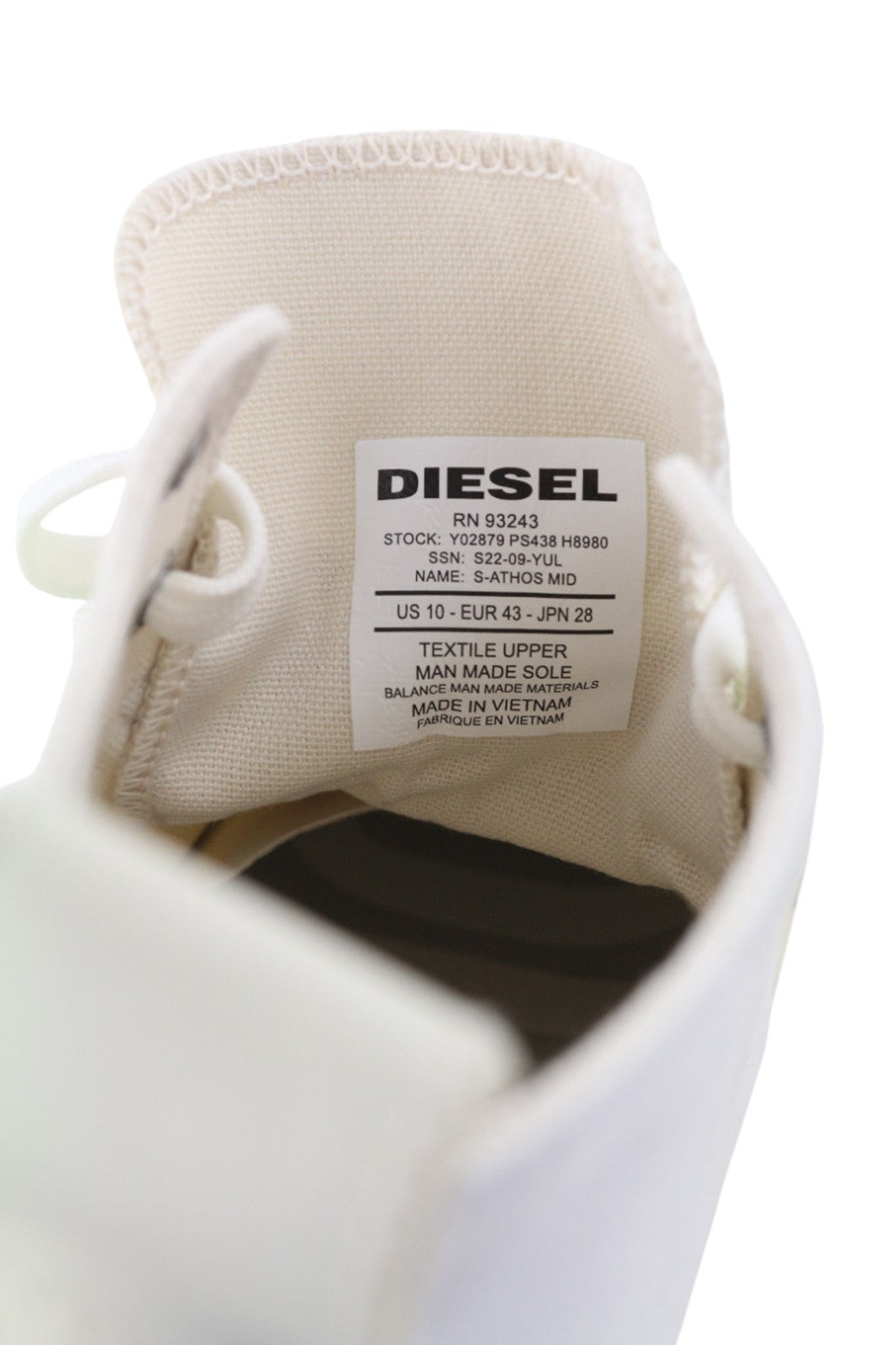 DIESEL A-Athos Mid vyriški sportbačiai, UK9, EU43, balti, aukštakulniai su raišteliais, RRP175 