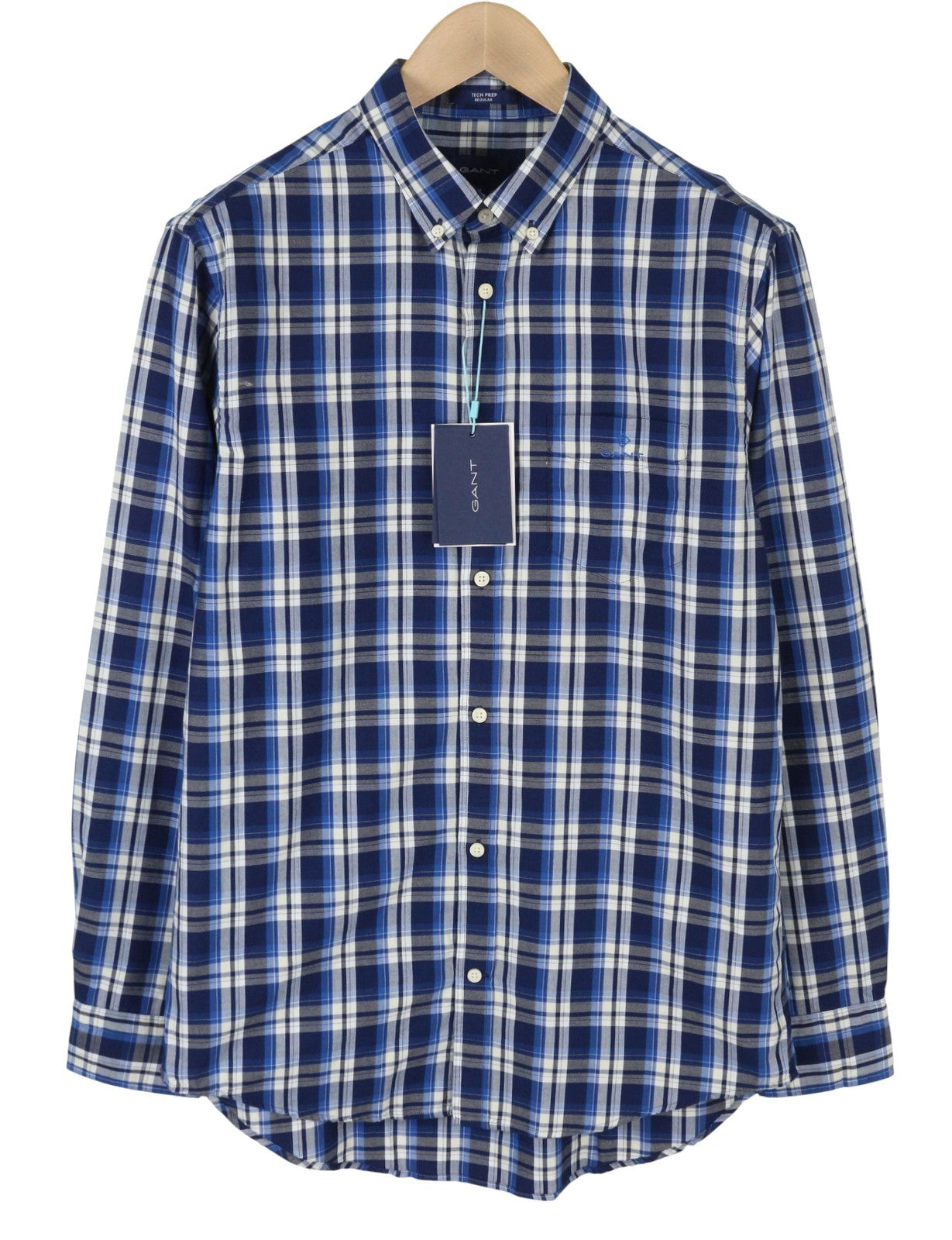 GANT Tech Prep Oxford languoti vyriški marškinėliai M, mėlyni, įprasto dydžio, su sagomis žemyn atlenkiama apykakle, laisvalaikio stiliaus 