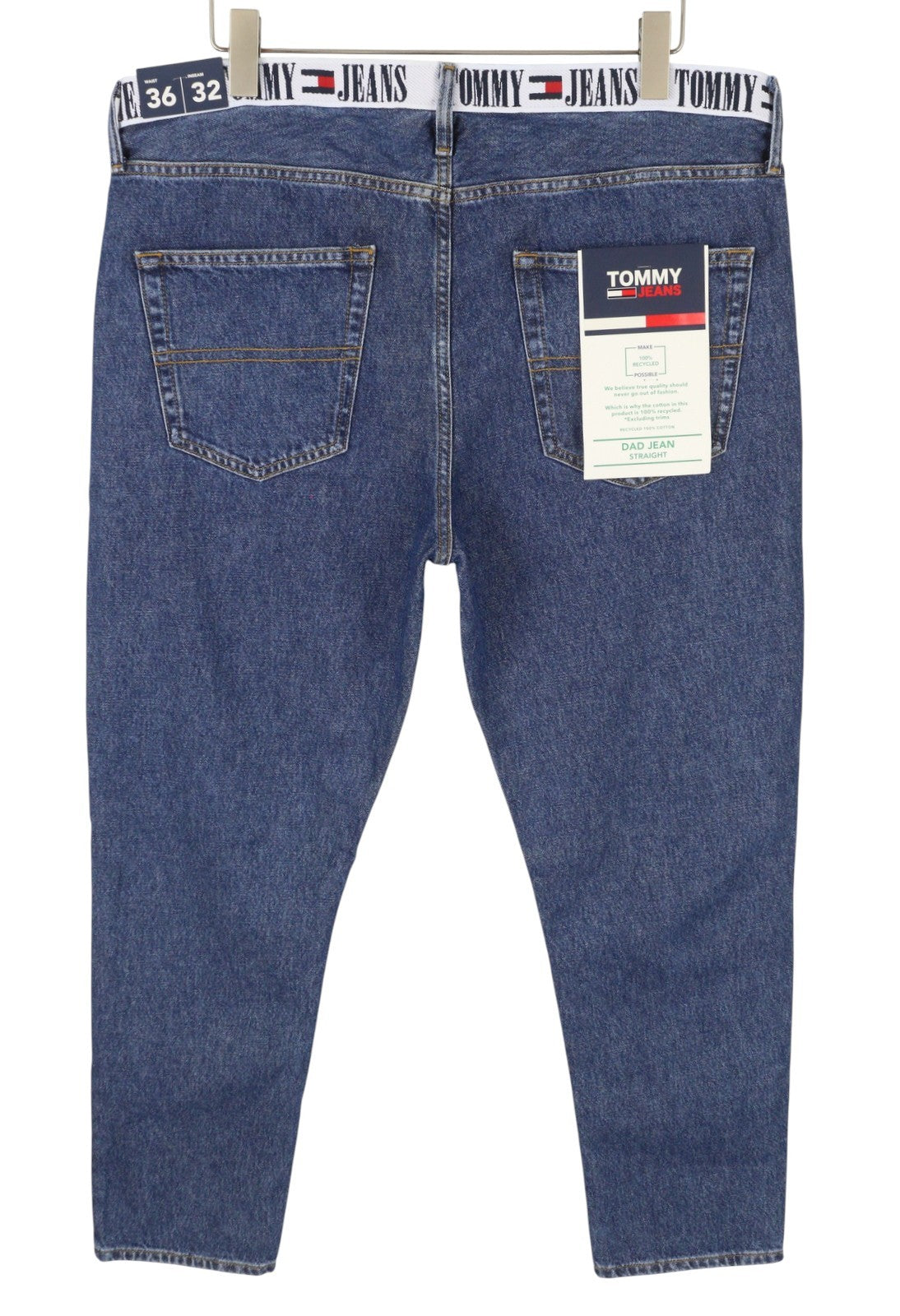 TOMMY HILFIGER „Dad“ vyriški džinsai W36/L32 mėlyni, siaurėjantys, tiesūs su užtrauktuku, džinsinis audinys 