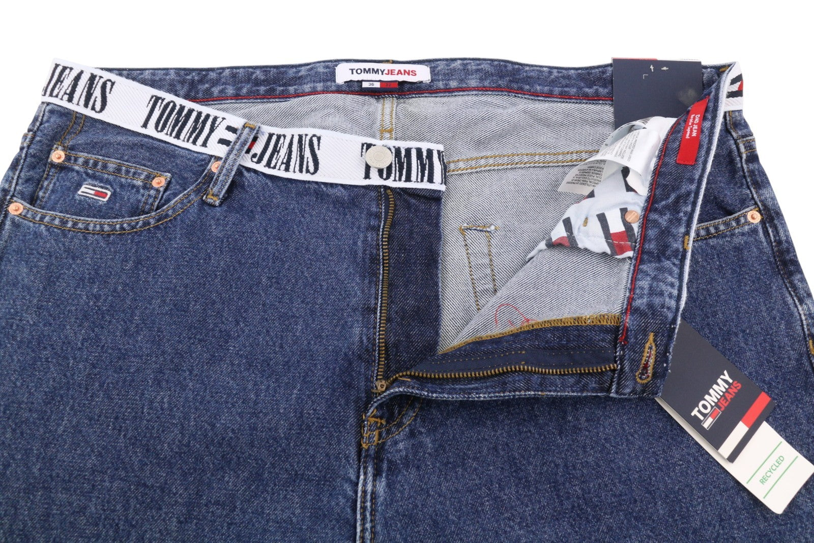 TOMMY HILFIGER Dad Men Jeans W36/L32 Blue Regular Tapered Straight Zip Fly Denim