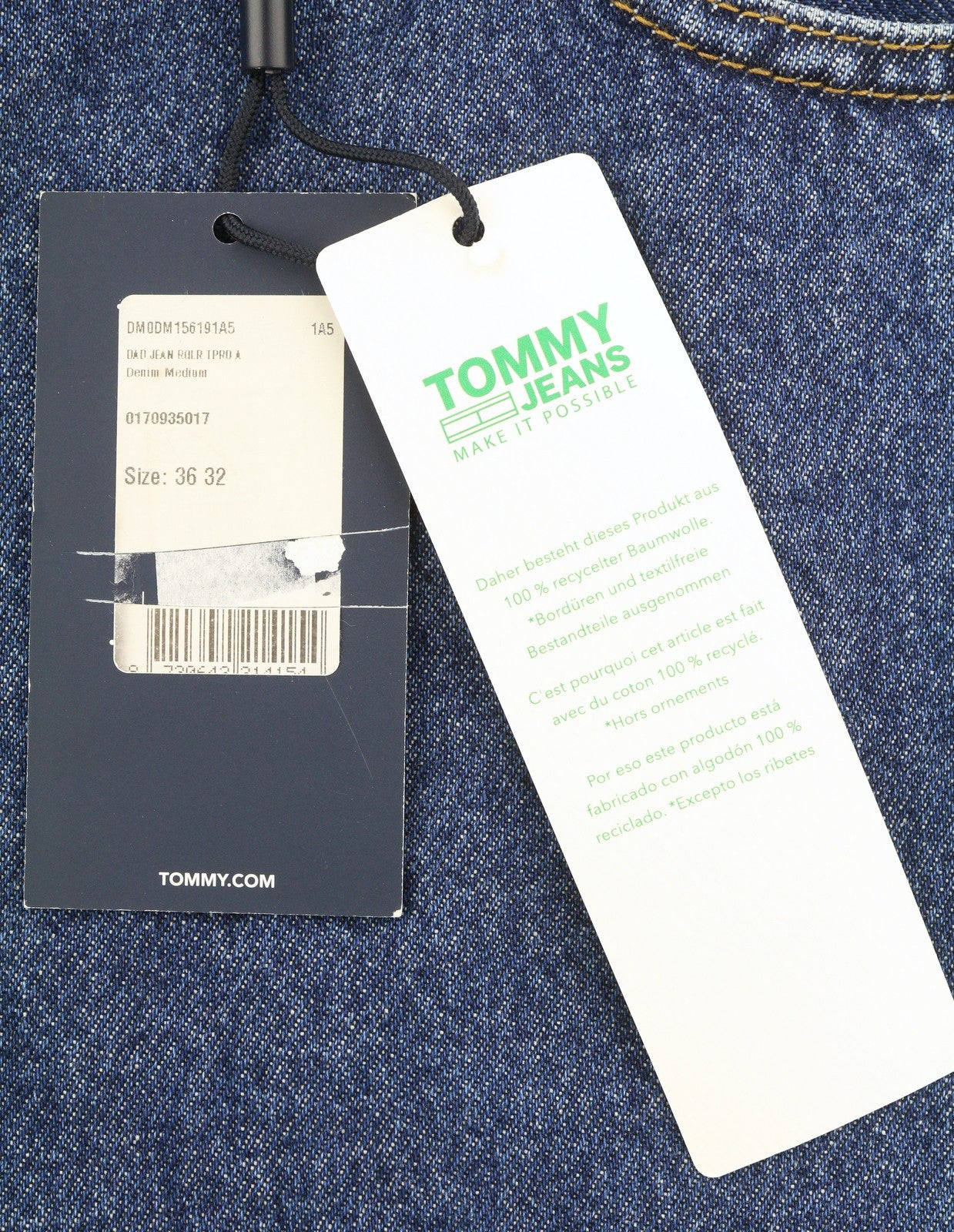 TOMMY HILFIGER Dad Men Jeans W36/L32 Blue Regular Tapered Straight Zip Fly Denim