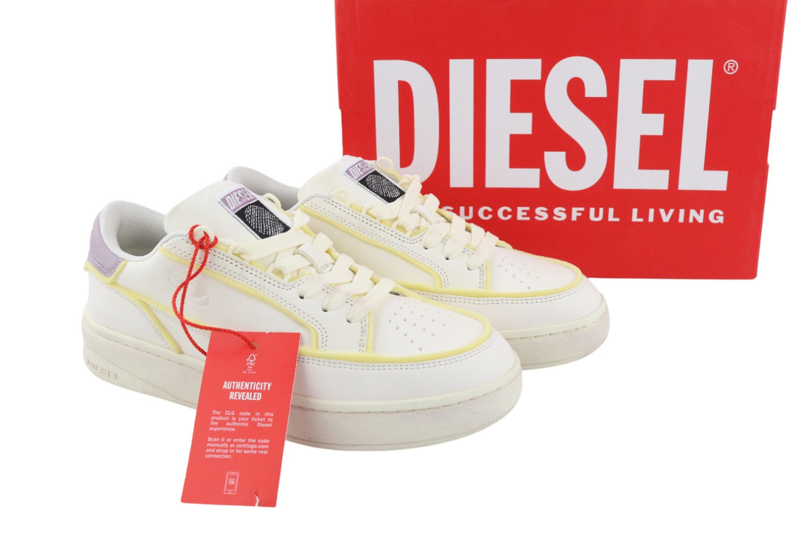 DIESEL S-Sinna žemakulniai moteriški sportbačiai, UK8, EU41, balti, odiniai, žemakulniai, nėriniuoti, RRP195 