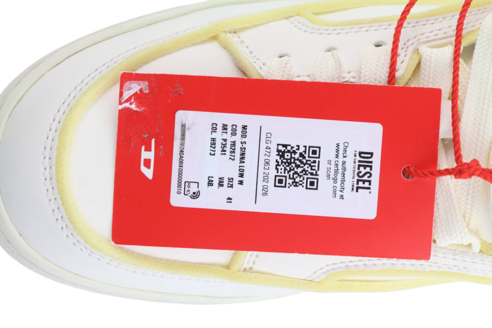 DIESEL S-Sinna žemakulniai moteriški sportbačiai, UK8, EU41, balti, odiniai, žemakulniai, nėriniuoti, RRP195 