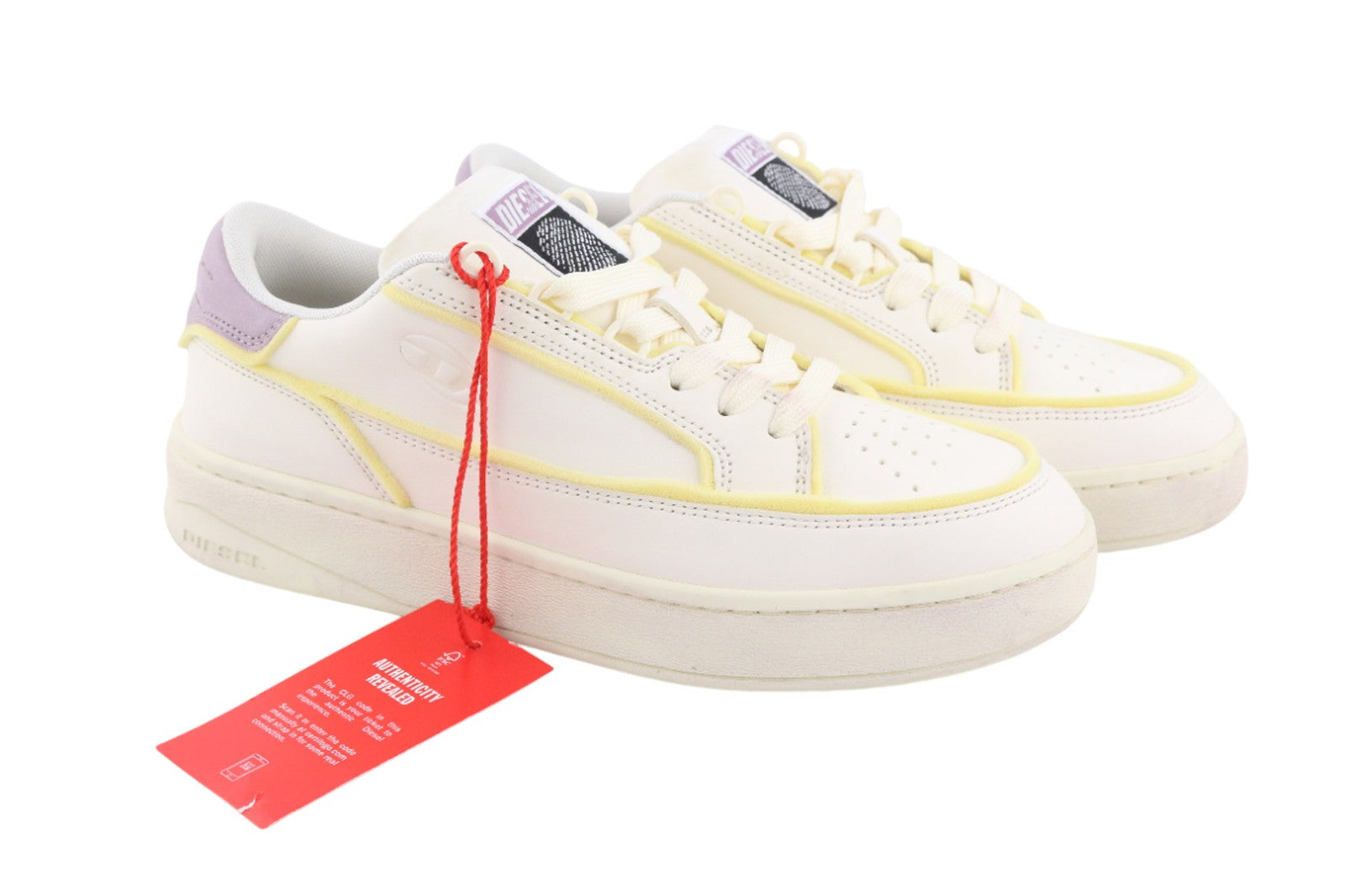 DIESEL S-Sinna žemakulniai moteriški sportbačiai, UK8, EU41, balti, odiniai, žemakulniai, nėriniuoti, RRP195 