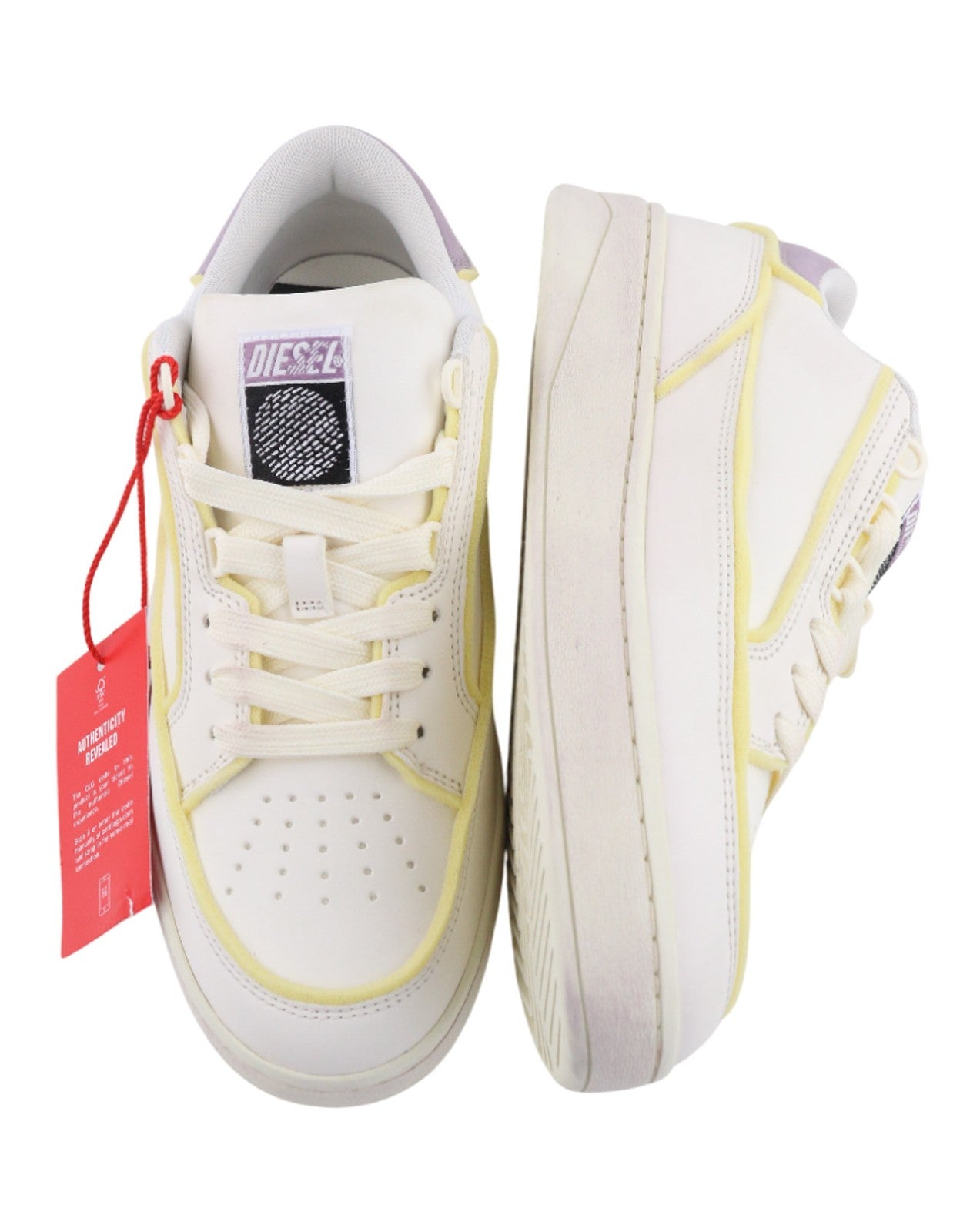 DIESEL S-Sinna žemakulniai moteriški sportbačiai, UK8, EU41, balti, odiniai, žemakulniai, nėriniuoti, RRP195 