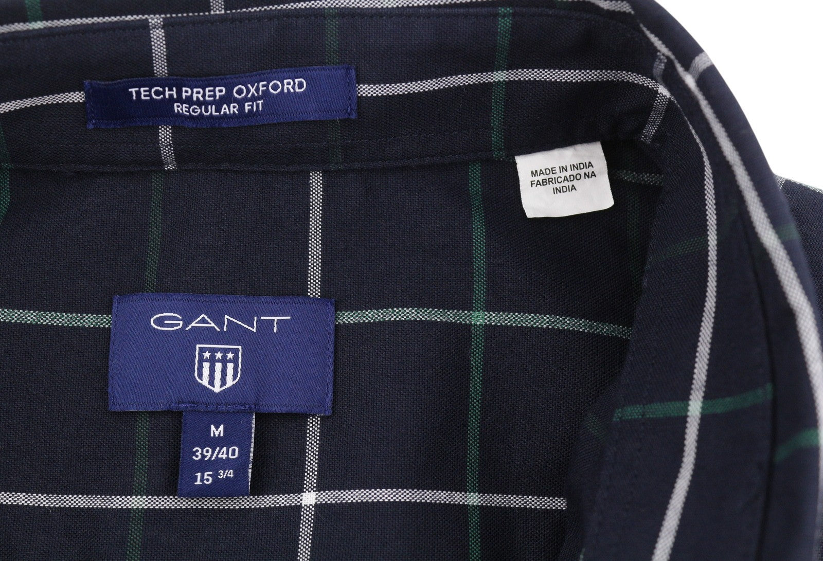 GANT Tech Prep Oxford Check Men Shirt M Navy Regular Button-Down Neck Casual