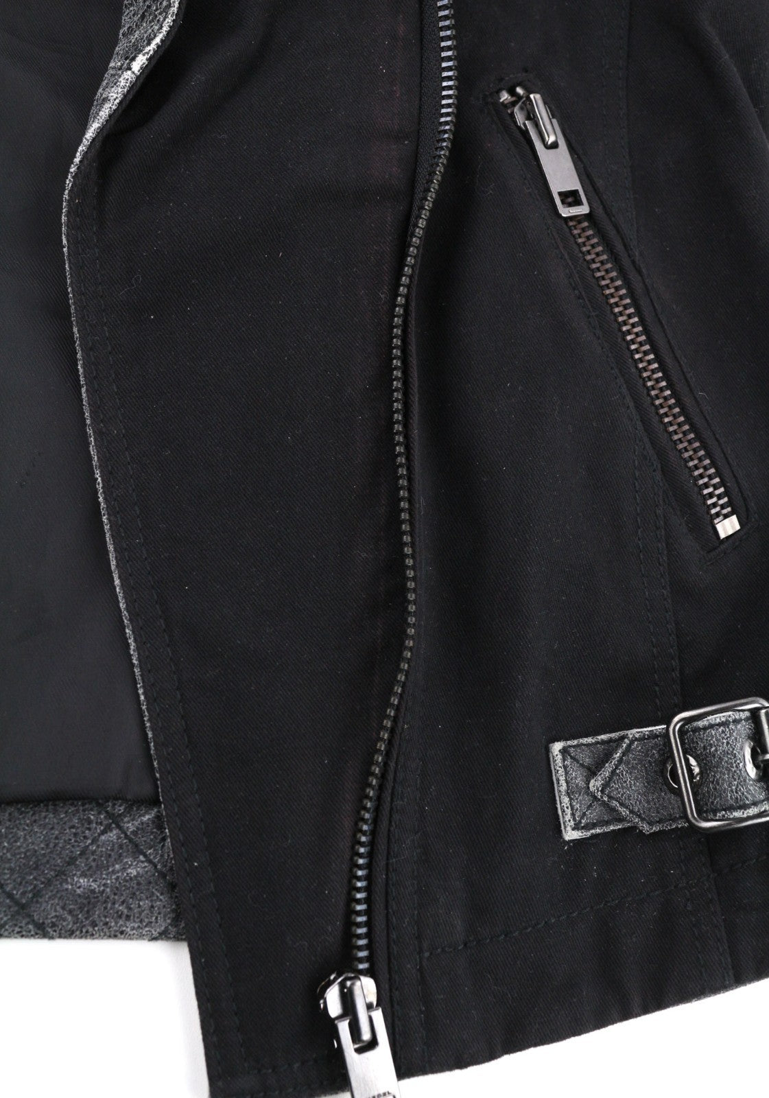 DIESEL L-Dada moteriška striukė S, juoda, skalbtos ožkos odos, asimetrinė, užtrauktuku, RRP410 