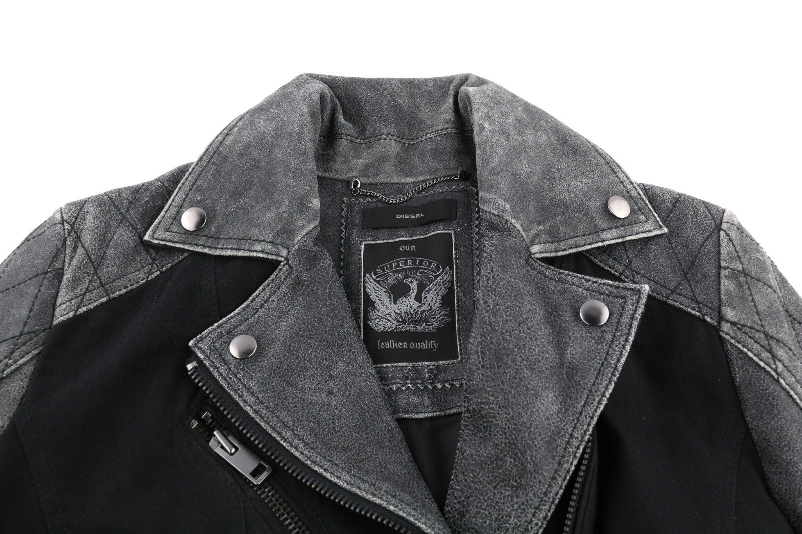 DIESEL L-Dada moteriška striukė S, juoda, skalbtos ožkos odos, asimetrinė, užtrauktuku, RRP410 