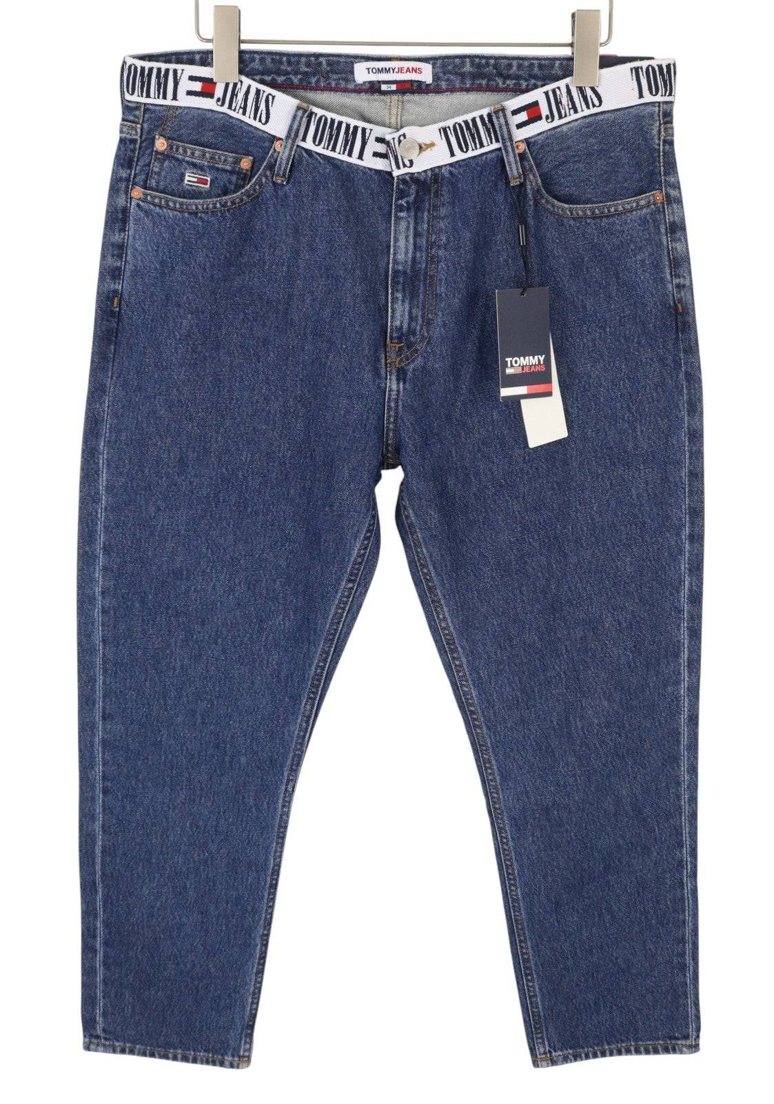 TOMMY HILFIGER „Dad“ vyriški džinsai W34/L30 mėlyni, siaurėjantys, tiesūs su užtrauktuku, džinsinis audinys 