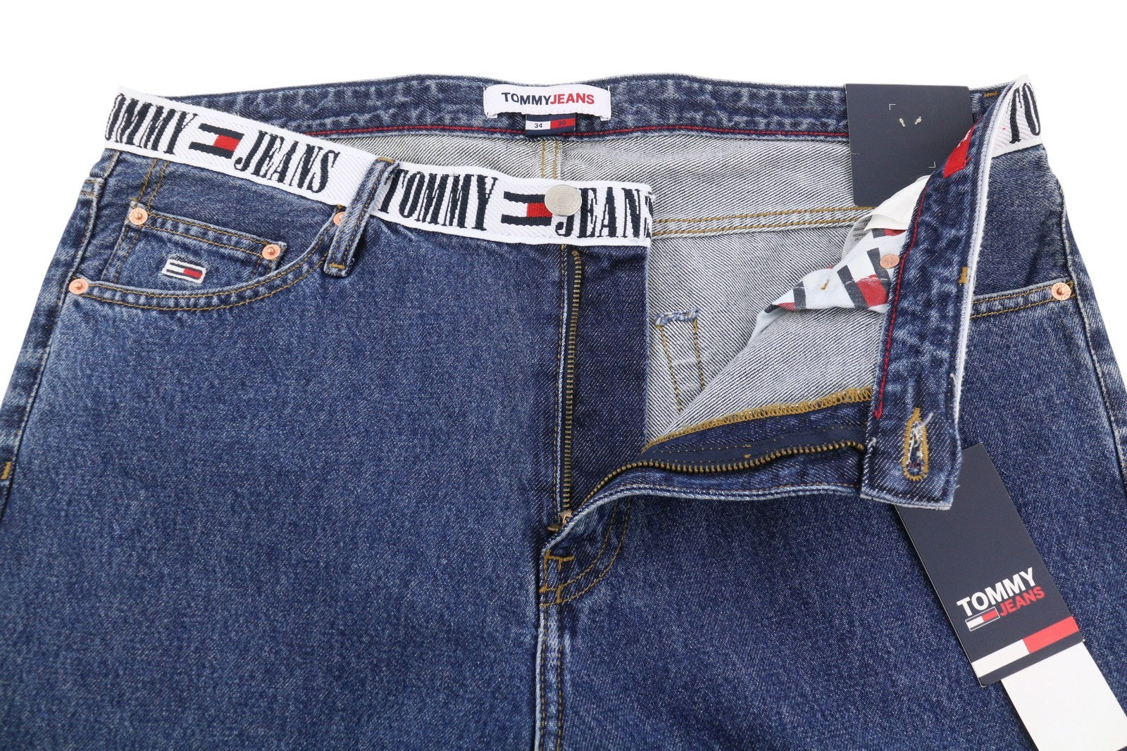 TOMMY HILFIGER Dad Men Jeans W34/L30 Blue Regular Tapered Straight Zip Fly Denim