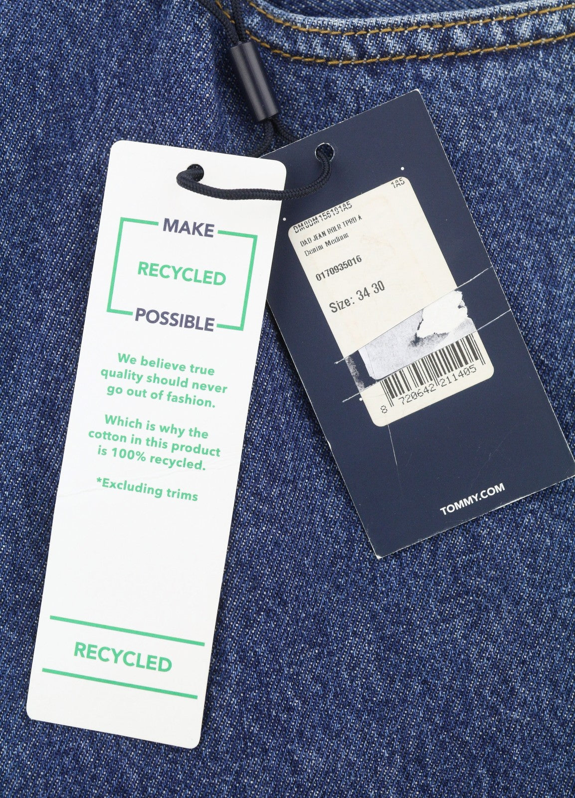 TOMMY HILFIGER Dad Men Jeans W34/L30 Blue Regular Tapered Straight Zip Fly Denim