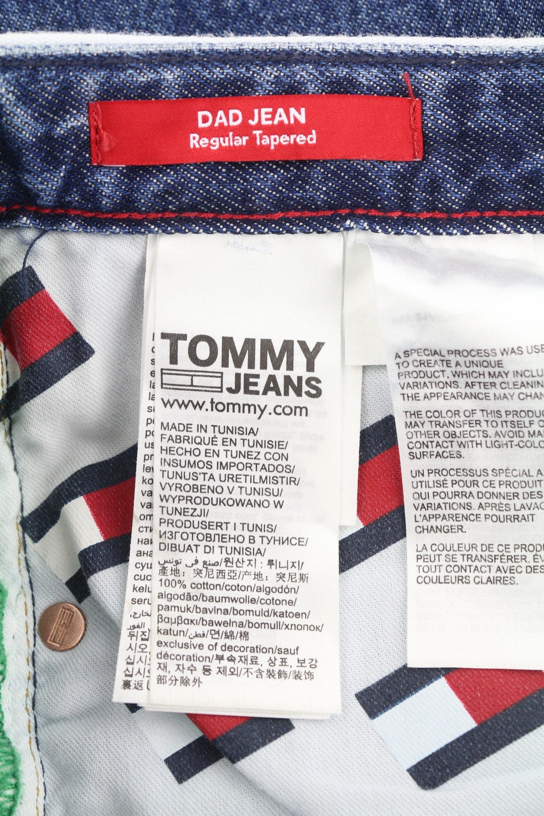 TOMMY HILFIGER Dad Men Jeans W34/L30 Blue Regular Tapered Straight Zip Fly Denim