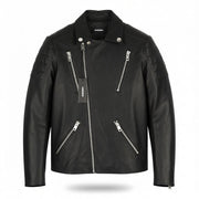 DIESEL R-Pusmir Men Jacket S Black Sheep Leather Lined Asymmetric Zip Detail