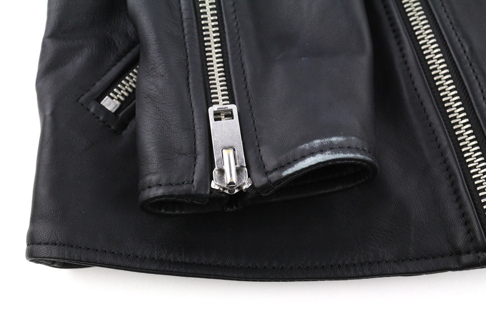 DIESEL R-Pusmir Men Jacket S Black Sheep Leather Lined Asymmetric Zip Detail