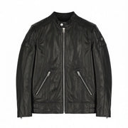 DIESEL L-Marton Men Jacket S Black Leather Lightweight Band Neck Zip Jacket