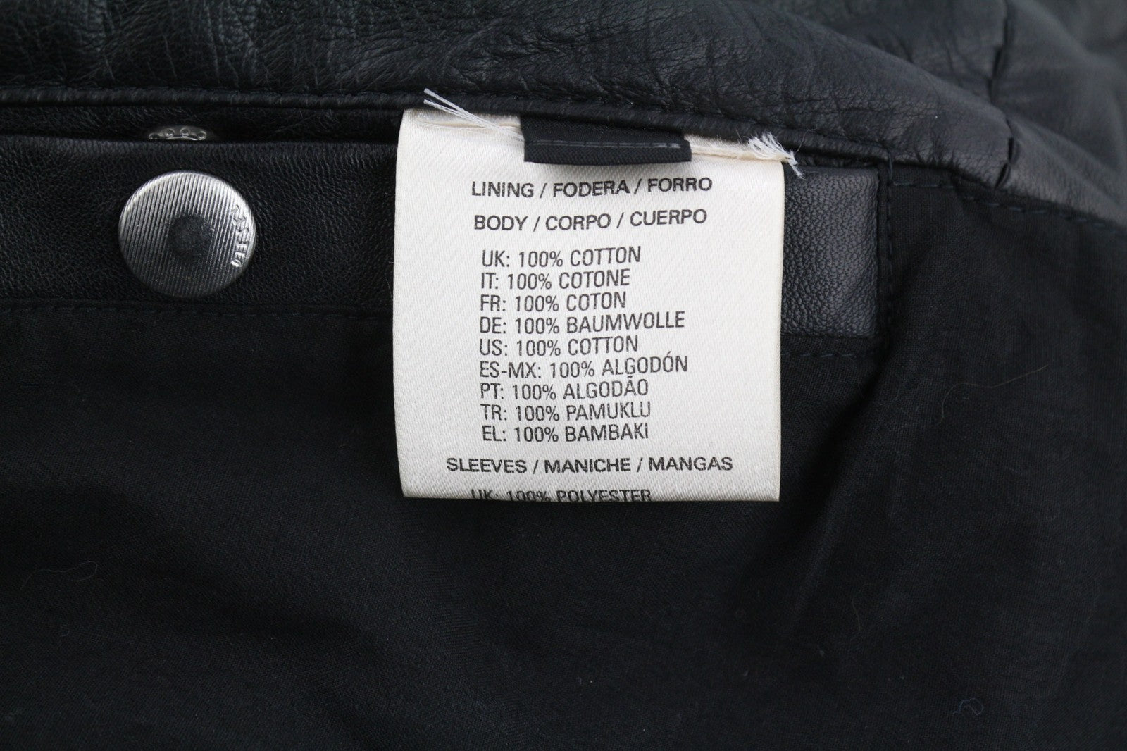 DIESEL L-Marton Men Jacket S Black Leather Lightweight Band Neck Zip Jacket