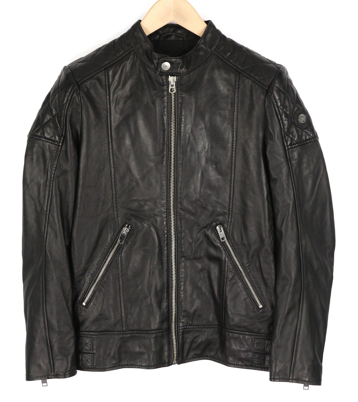 DIESEL L-Marton vyriška striukė S juoda odinė lengva striukė su užtrauktuku ant juosmens apykaklės 