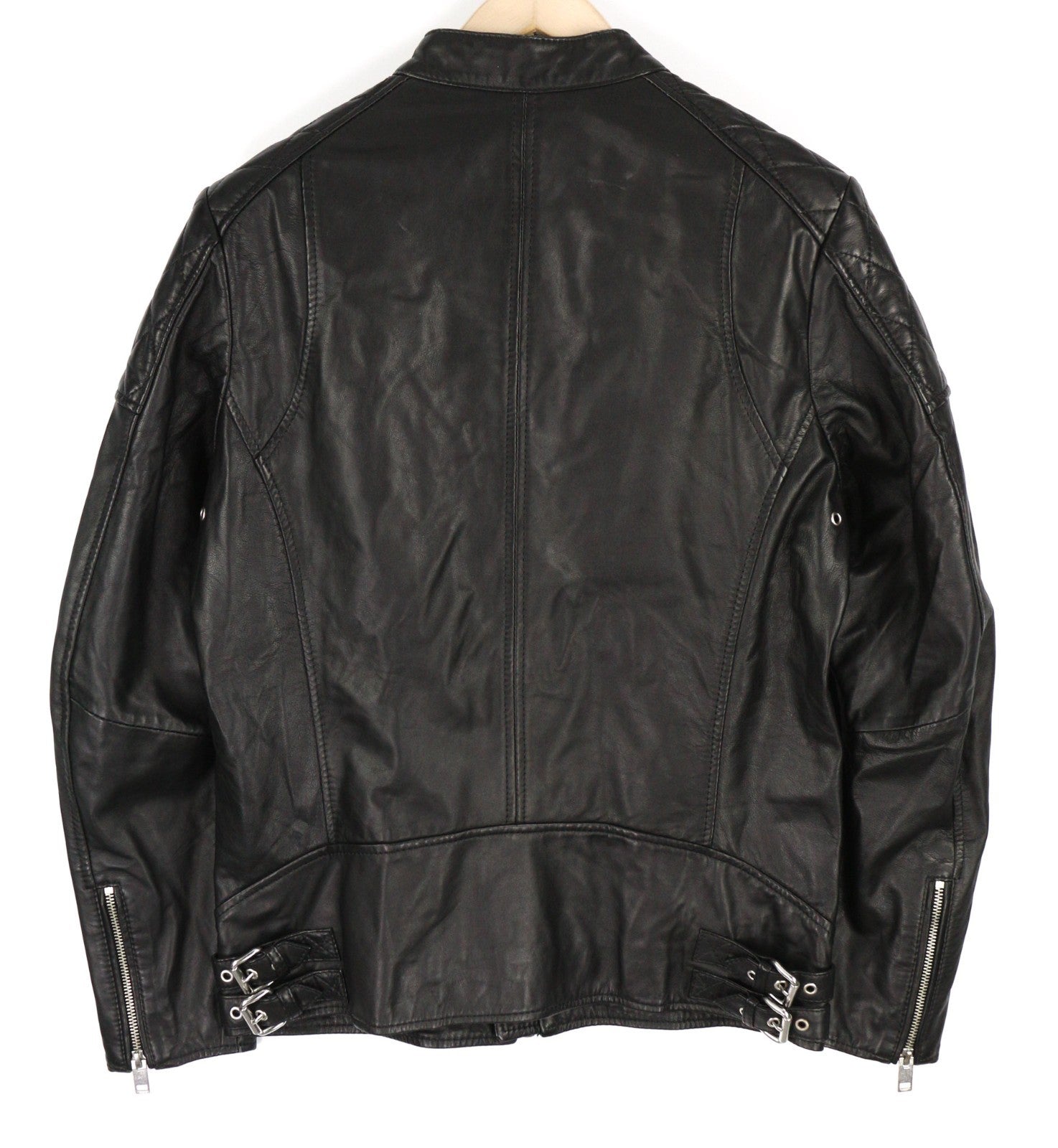 DIESEL L-Marton Men Jacket S Black Leather Lightweight Band Neck Zip Jacket