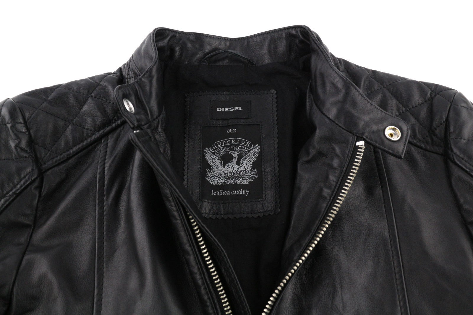 DIESEL L-Marton Men Jacket S Black Leather Lightweight Band Neck Zip Jacket