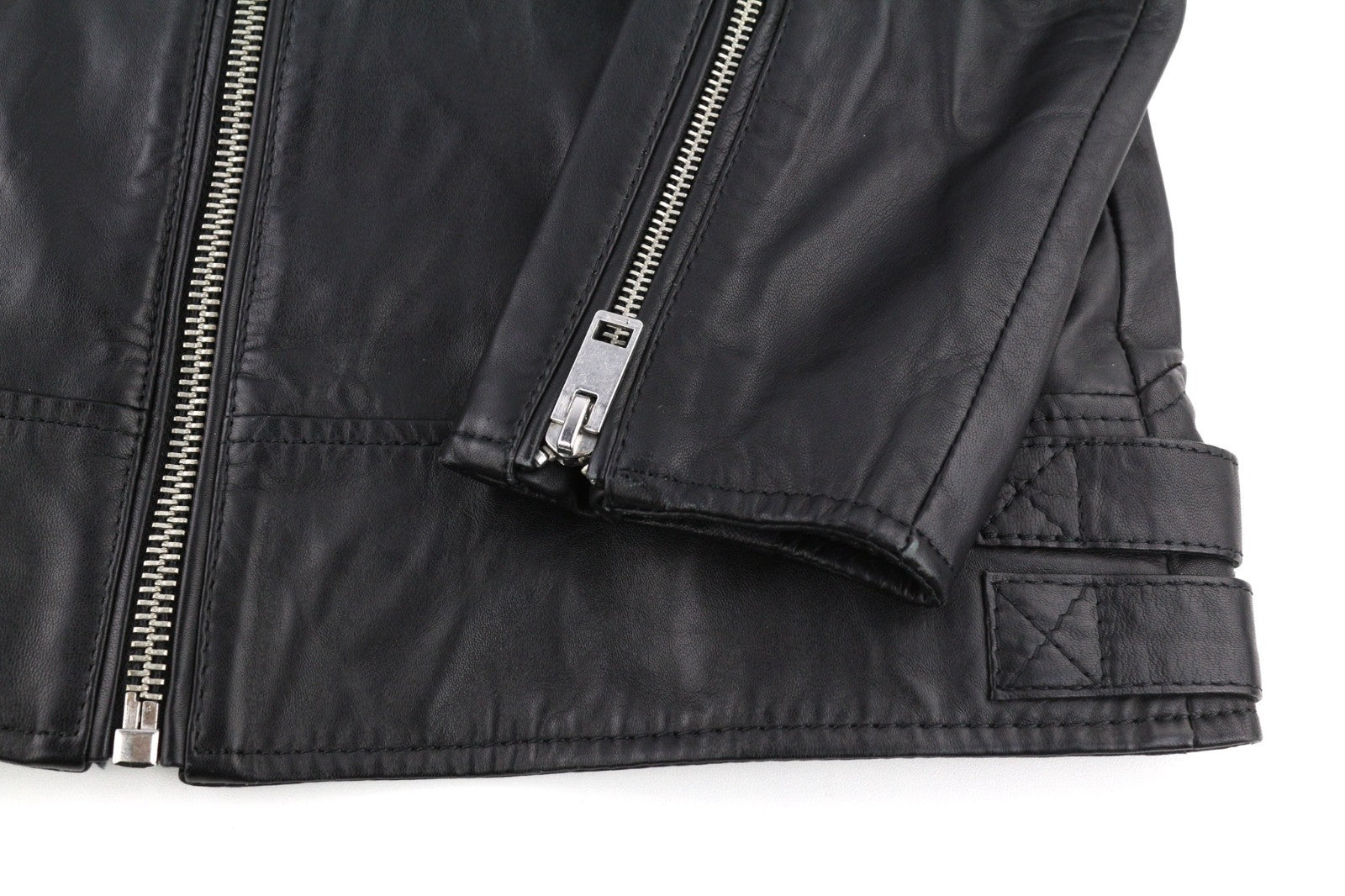 DIESEL L-Marton Men Jacket S Black Leather Lightweight Band Neck Zip Jacket