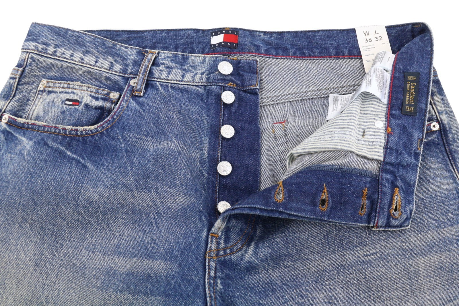 TOMMY HILFIGER Otis vyriški džinsai W36/L32 mėlyni, išblukę, įprasti, tiesūs. 