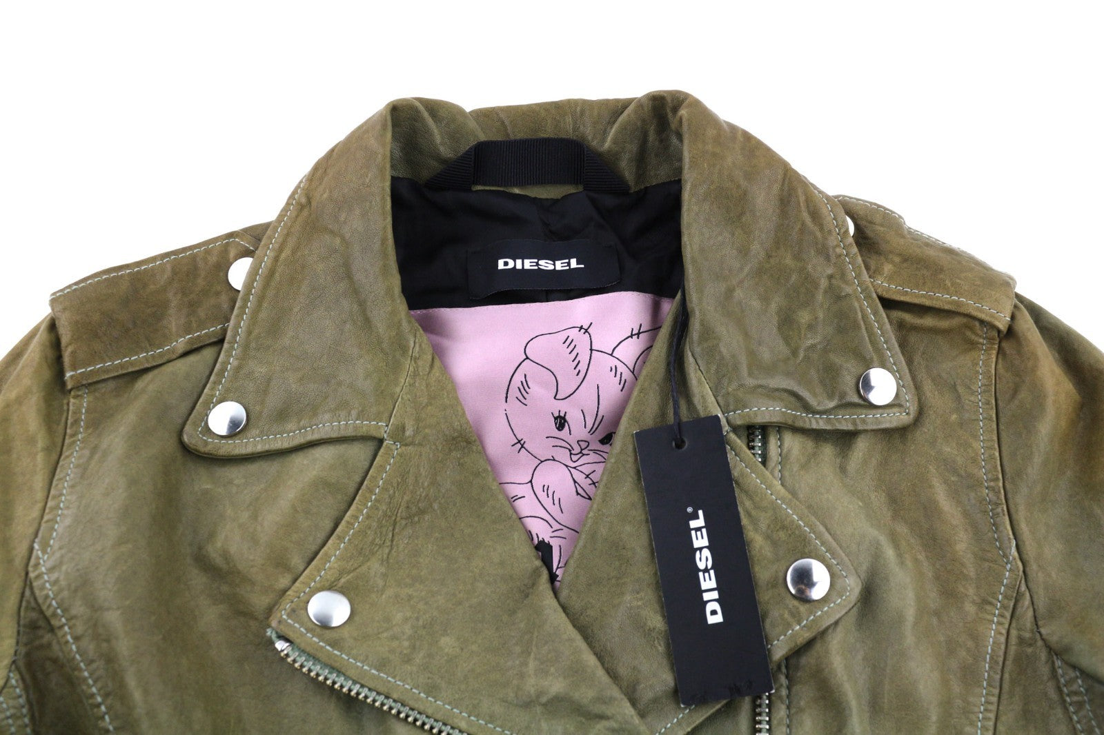 DIESEL R-Sery moteriška striukė L dydžio ėriuko odos asimetrinė užtrauktuku su įpjova apykakle 