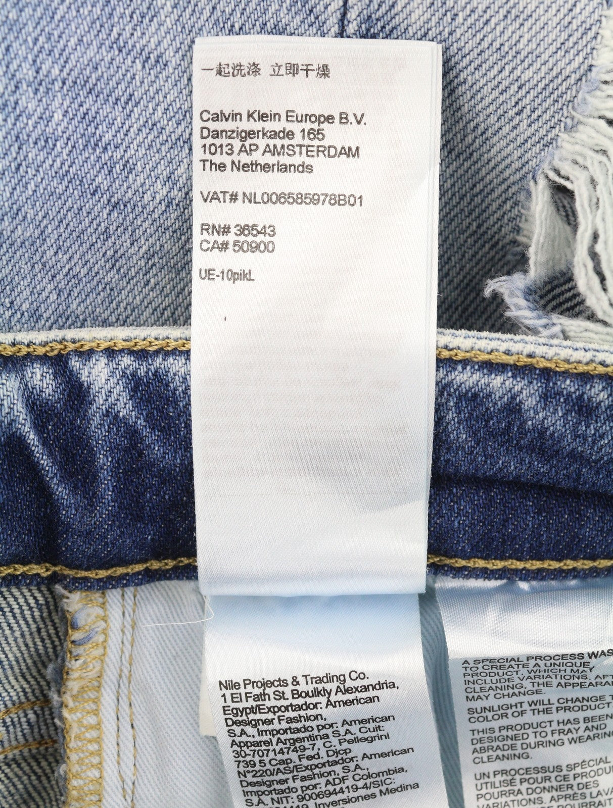 CALVIN KLEIN Slim vyriški džinsai W32/L30 Blue Faded Whiskers Distress Ripped Denim