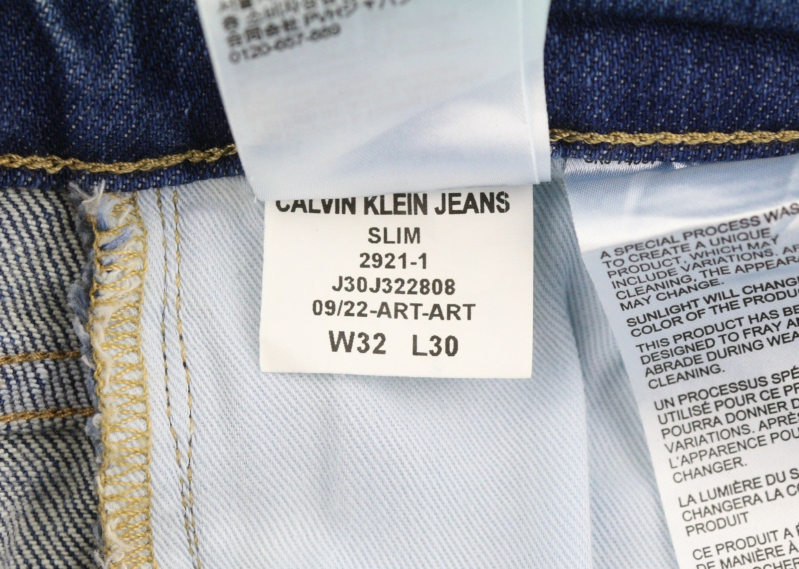 CALVIN KLEIN Slim vyriški džinsai W32/L30 Blue Faded Whiskers Distress Ripped Denim