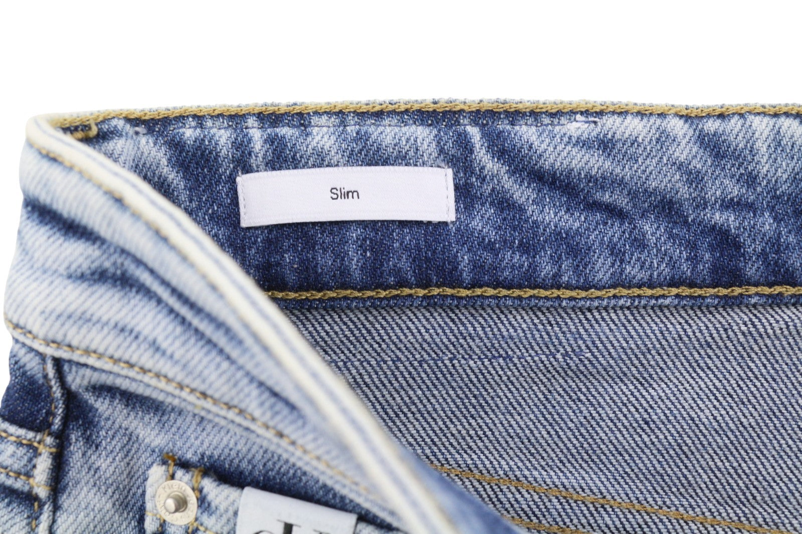 CALVIN KLEIN Slim vyriški džinsai W32/L30 Blue Faded Whiskers Distress Ripped Denim