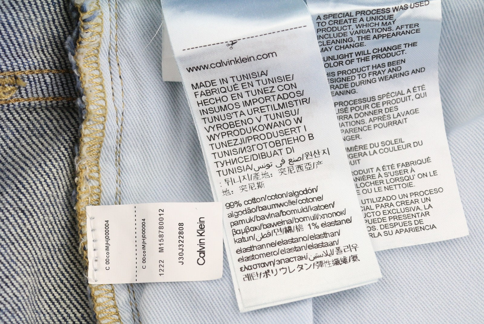 CALVIN KLEIN Slim vyriški džinsai W32/L30 Blue Faded Whiskers Distress Ripped Denim