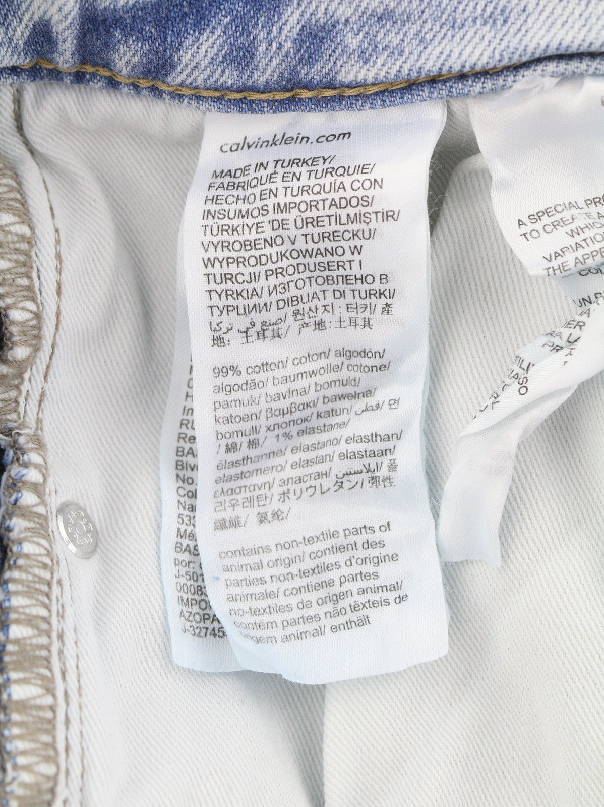 CALVIN KLEIN Slim Straight Men Jeans W34/L32 Blue Faded Whiskers Zip Fly Denim