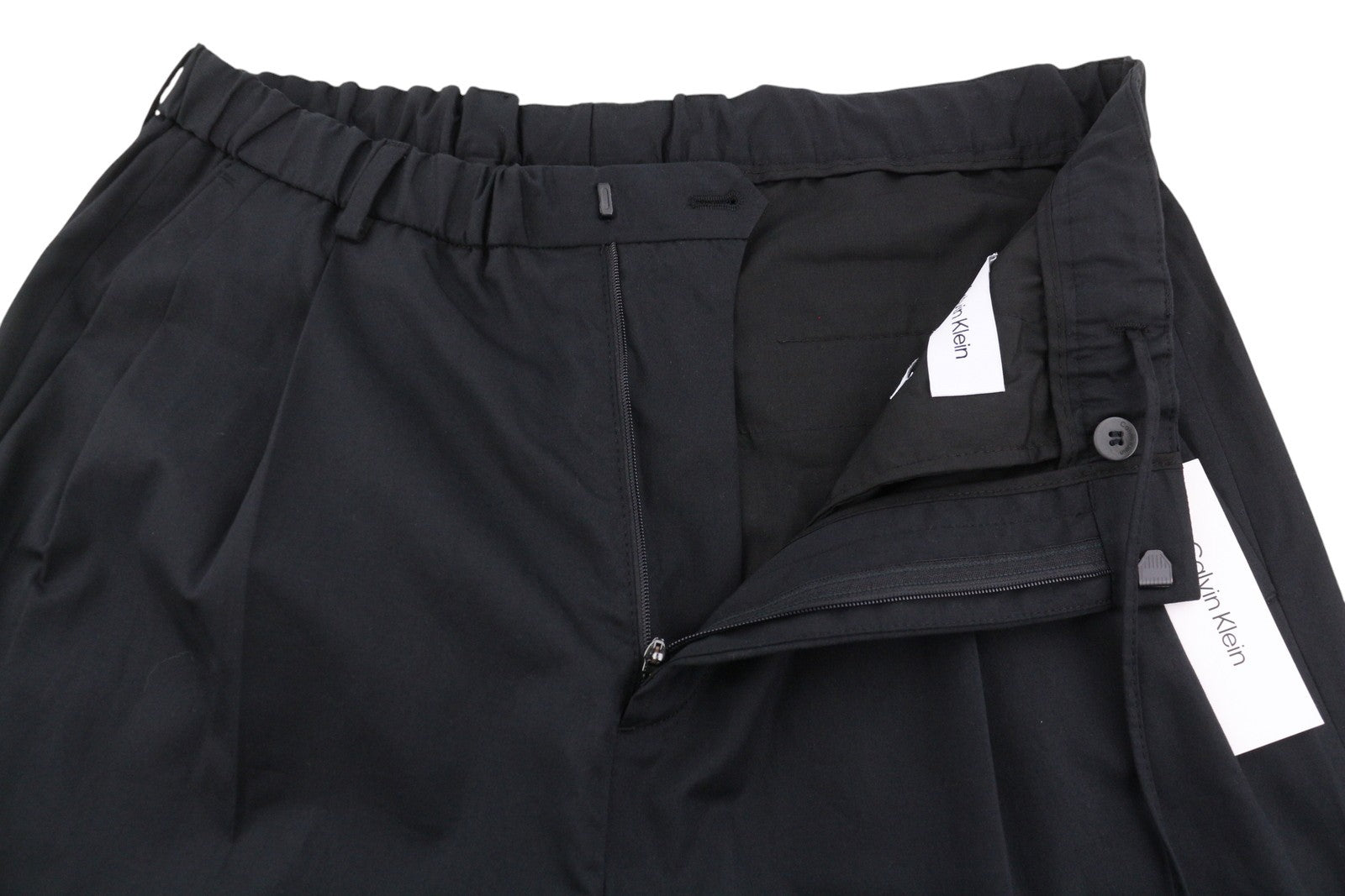 CALVIN KLEIN Cotton Seacell Modern Men Trousers L Black Regular Fit Pleated