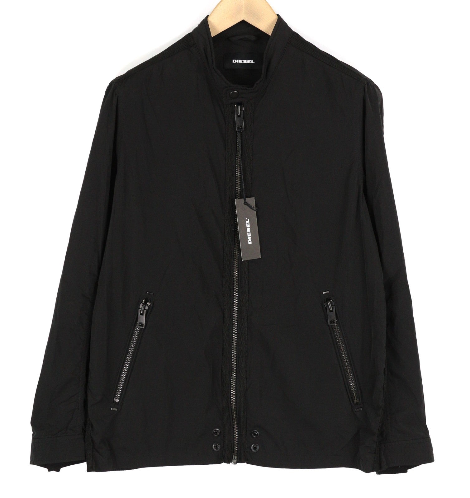 DIESEL J-Rum Men Jacket M Black Lightweight Band Neck Zip Jacket with Pockets