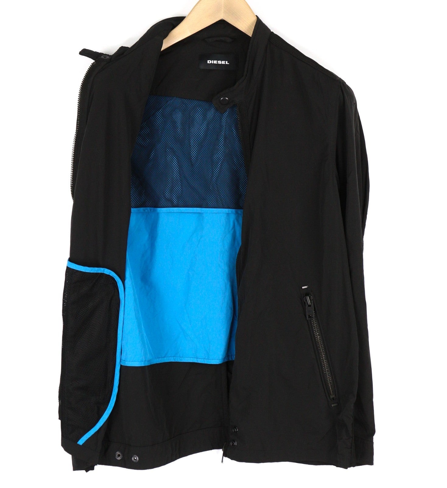 DIESEL J-Rum Men Jacket M Black Lightweight Band Neck Zip Jacket with Pockets