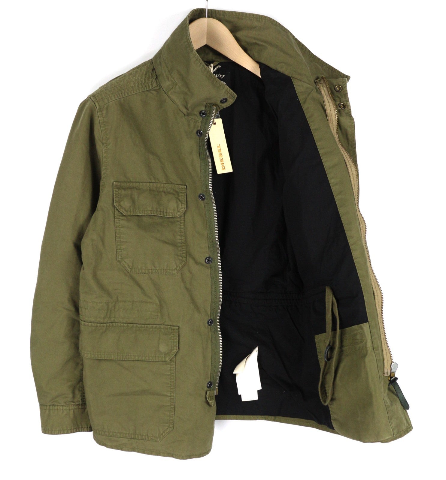 DIESEL Jamede Men Jacket S Khaki High Neck Zip Lined Drawstring Waist Logo